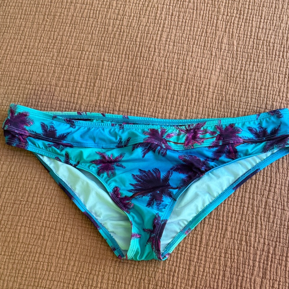 Carve Designs Turquoise Bikini Bottom with Purple Palm Print